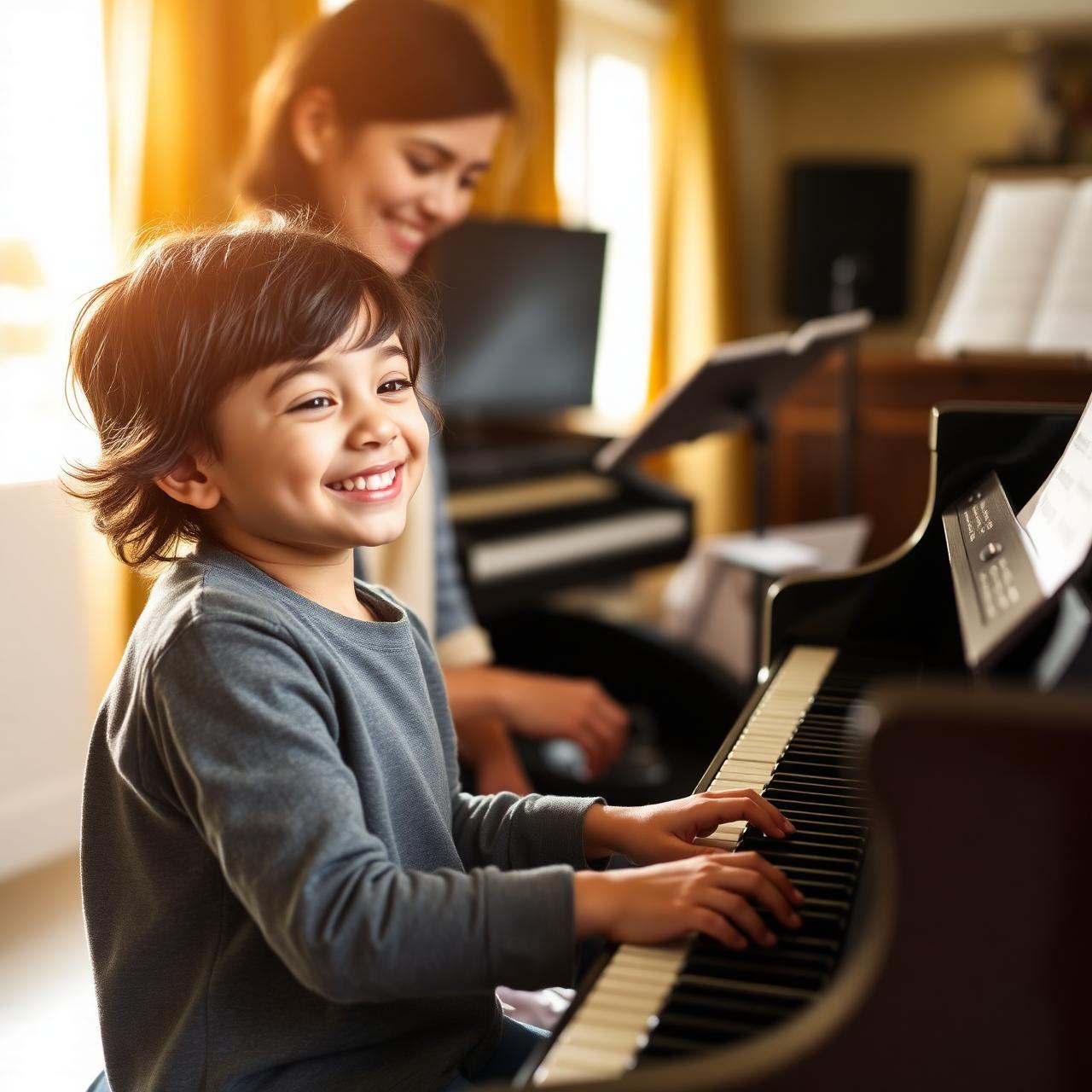 Student at piano lesson